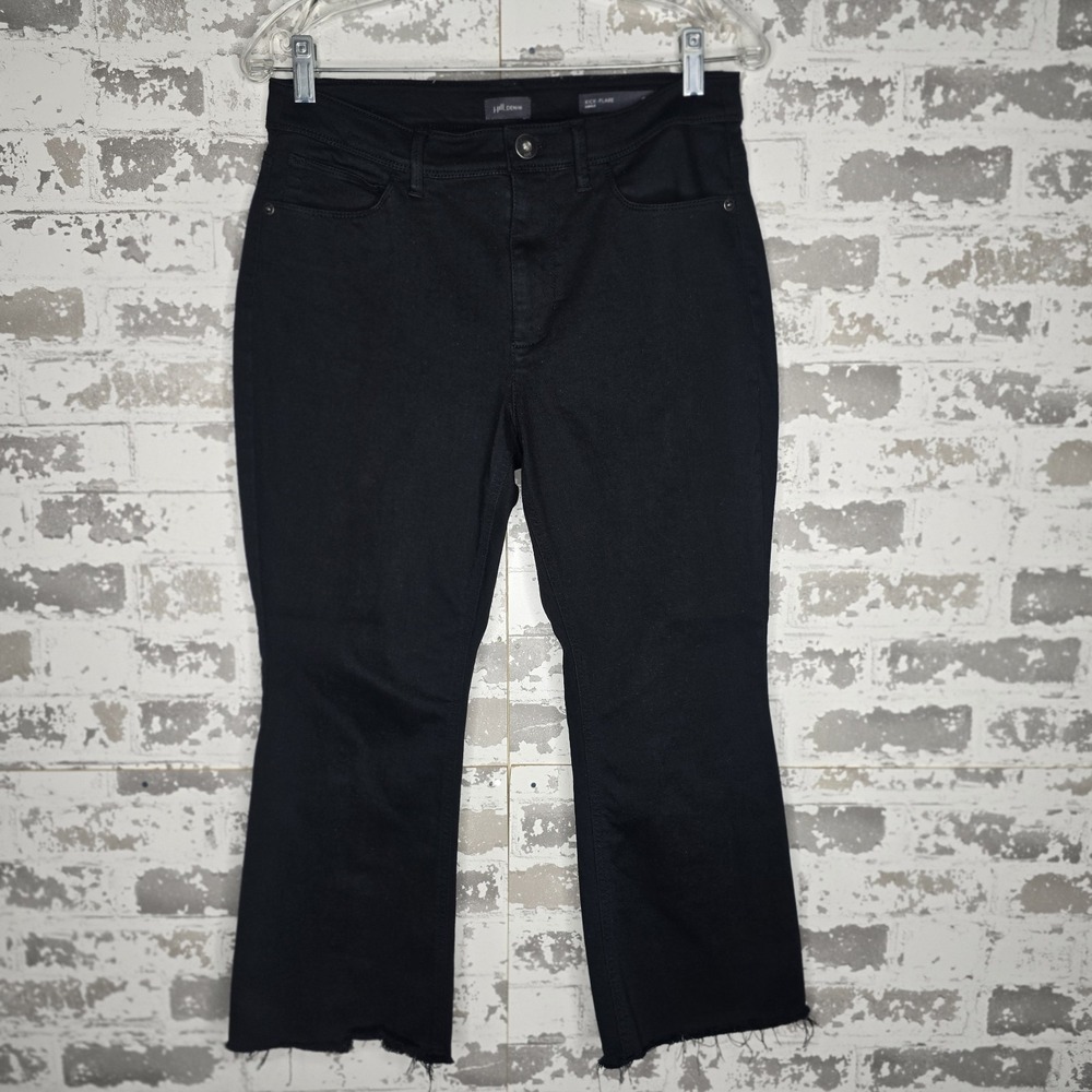 J Jill Jeans Womens Size 8 Black Kick Flare Leg Ankle Raw Hem Stretch Denim Boho